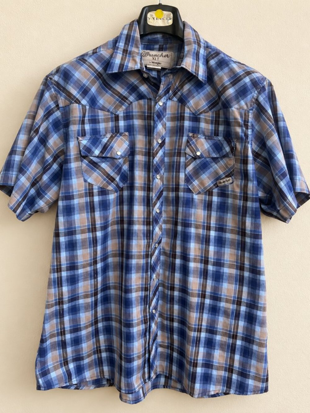 Wrangler Wrancher XLT Plaid Pearl Snap Western Shirt Short Sleeve Cowboy Core